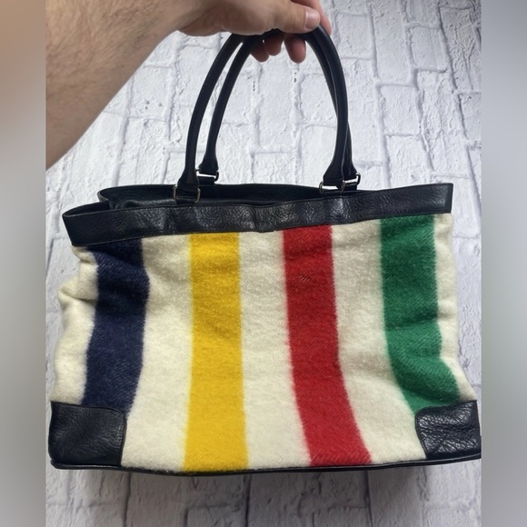 Hudson Bay HBC Striped 100% Wool Bag W Dust Bag Limited Edition Very Rare - Picture 7 of 14